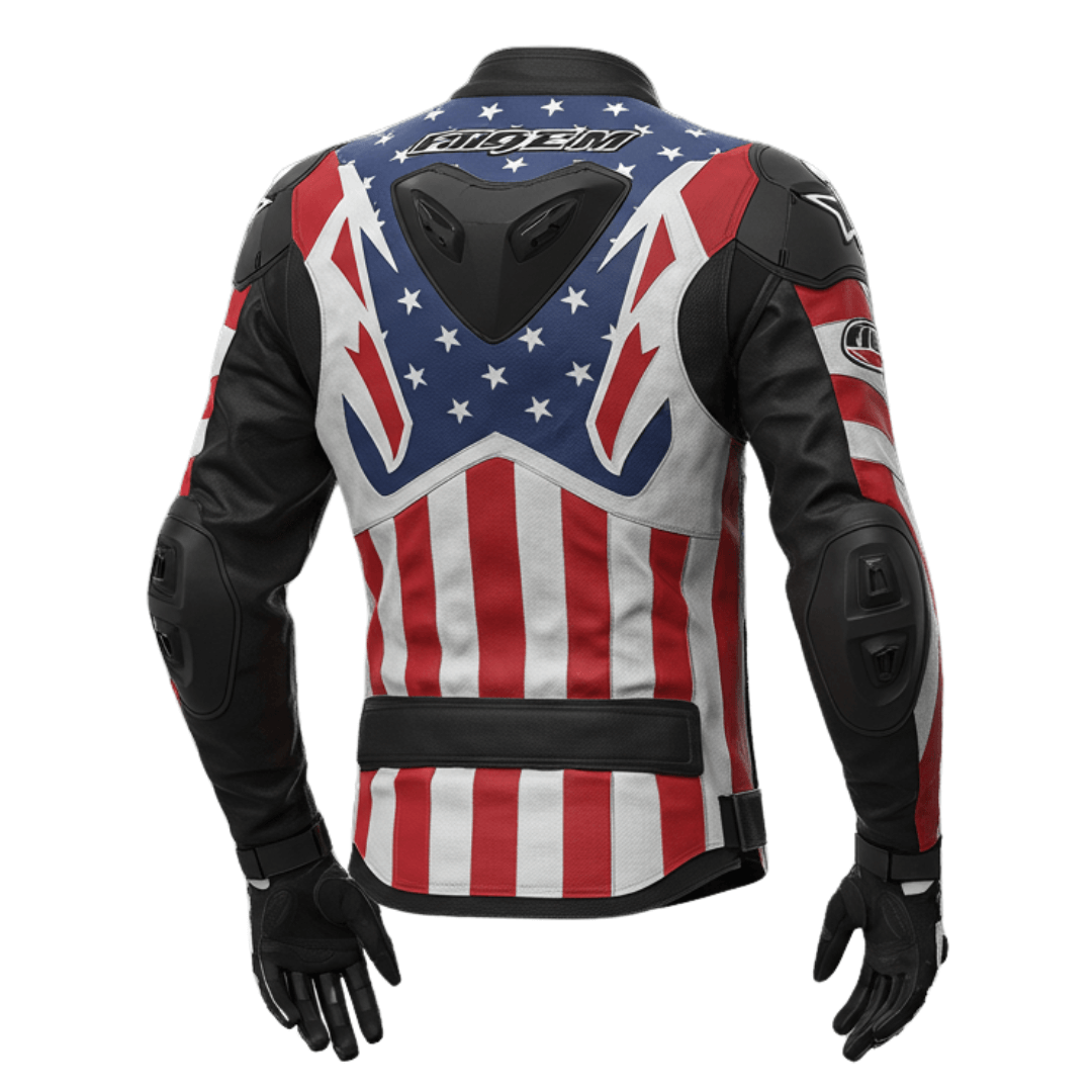 American Pride Leather Racing Jacket with Star-Spangled Design