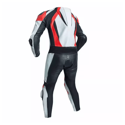 Rider wearing motorcycle leather suit