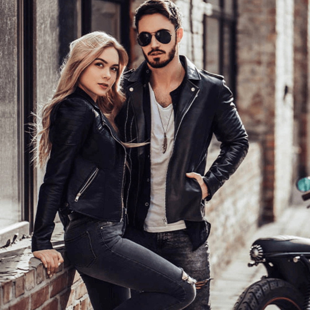Classic motorcycle leather riding jacket