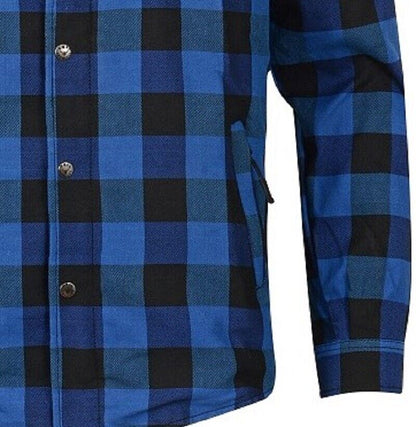 motorcycle checkered blue shirt side